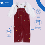 Maroon Autumn Blossom Embroidered Dungaree Set
