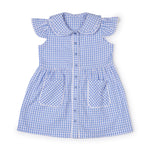 Girls Seersucker Blue Check Dress