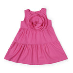 Girls Pink Flower Motif Cotton Dress