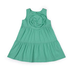 Girls Green Flower Motif Cotton Dress