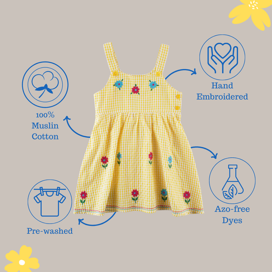 Seersucker Yellow Hand Embroidered Sunshine Dress