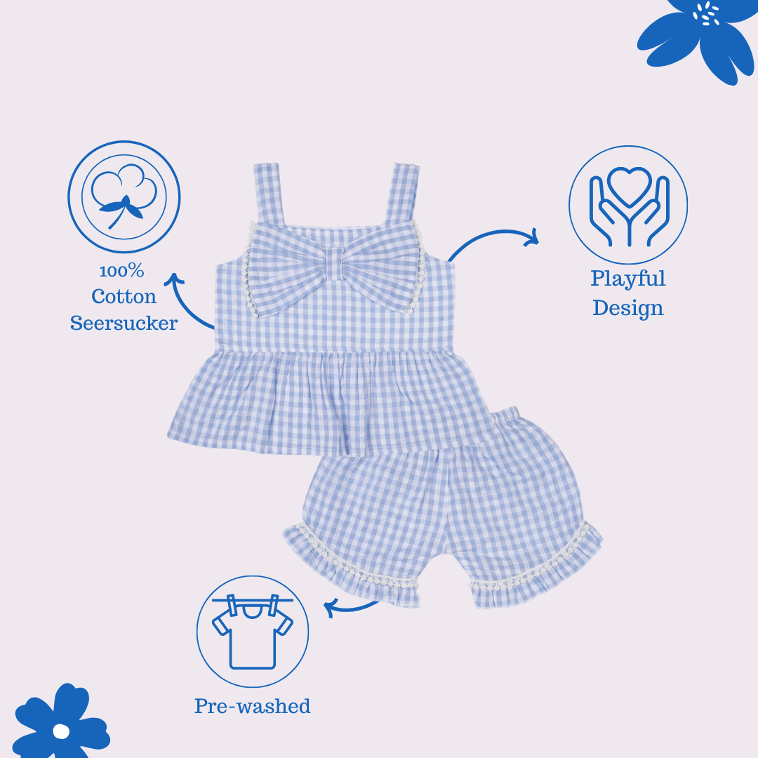 Girls Blue Bow Lace Detail Co-ord Set