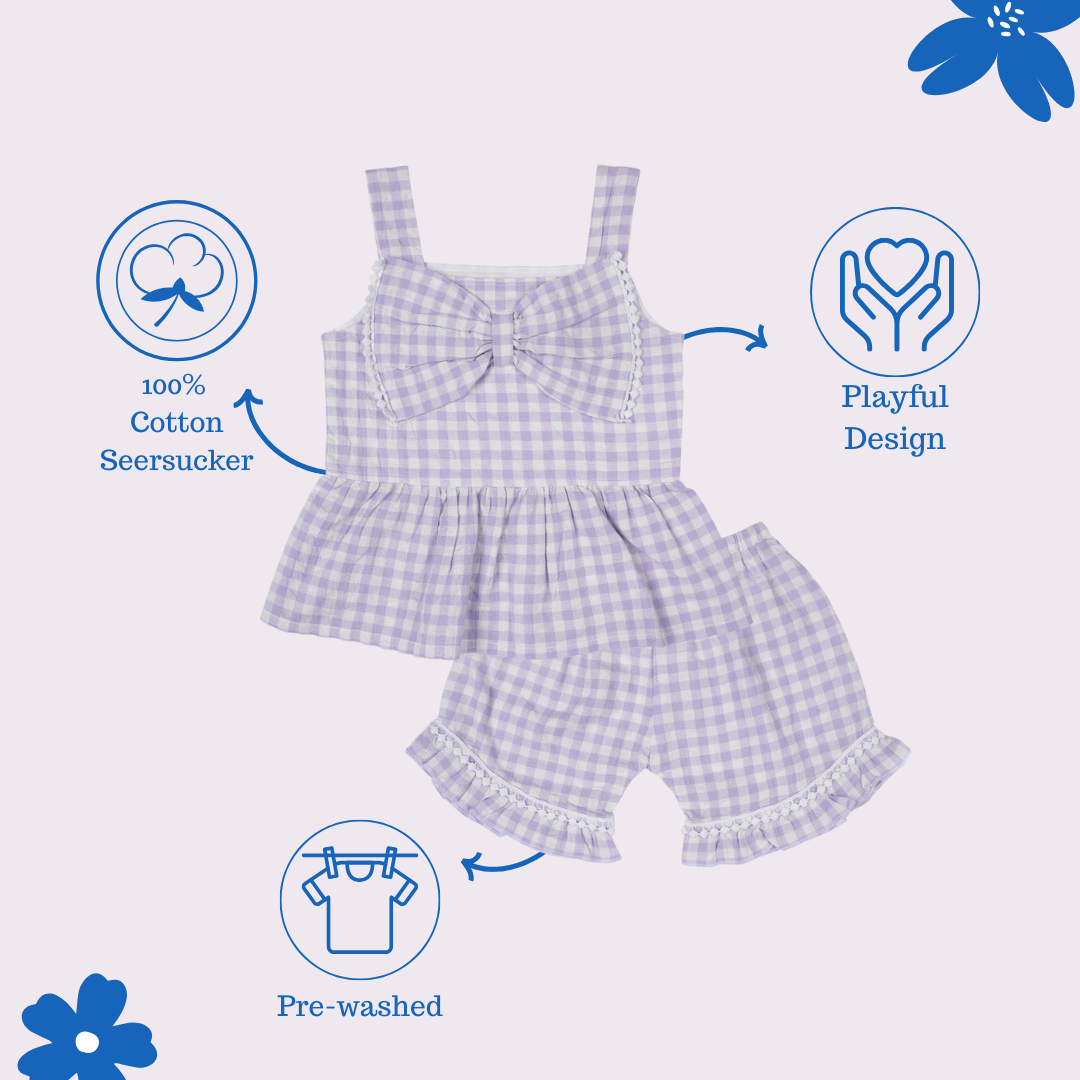 Girls Blue Bow Lace Detail Co-ord Set