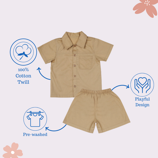 Boys Biege Safari Cotton Co-ord Set