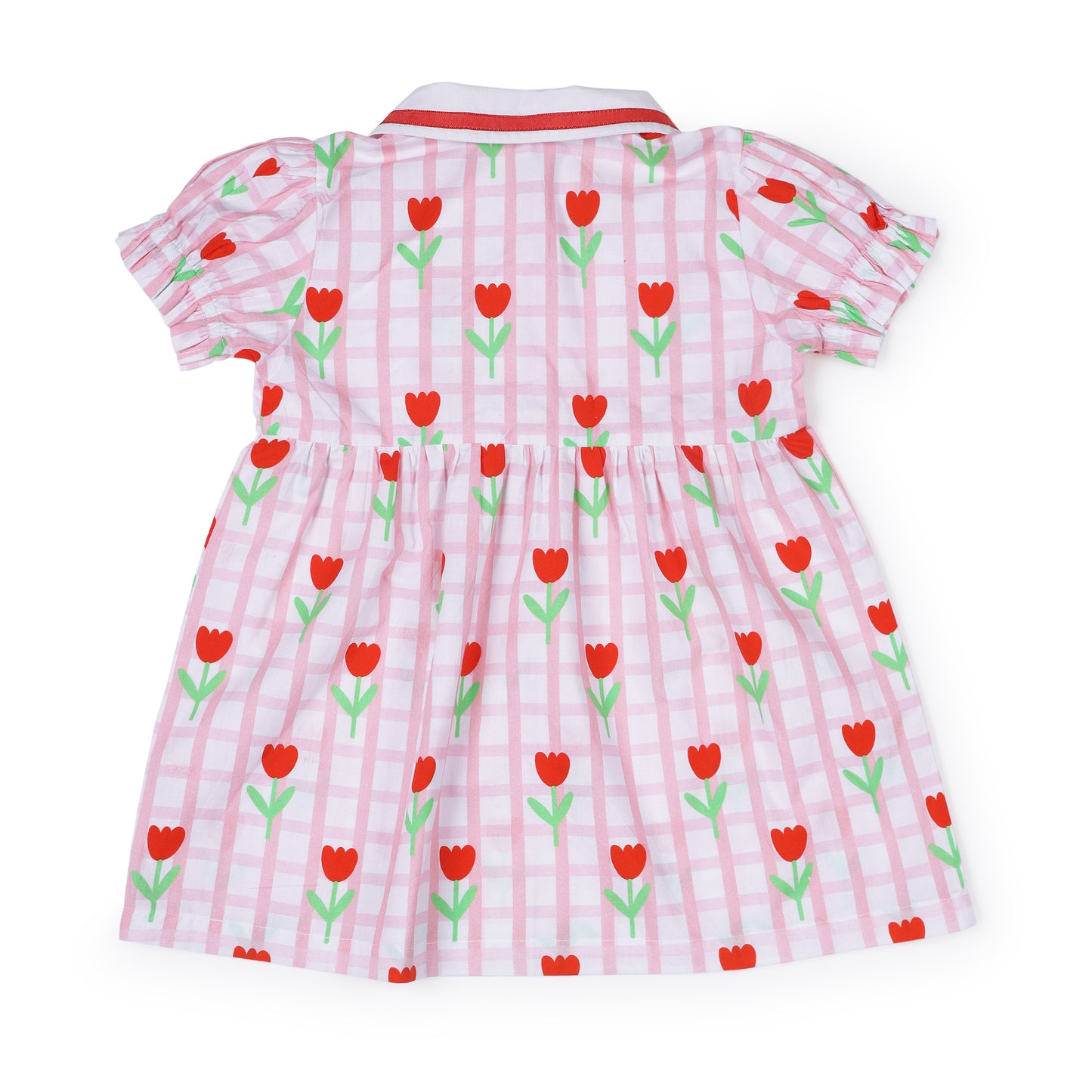 Girls Floral French Collared Pink Dress