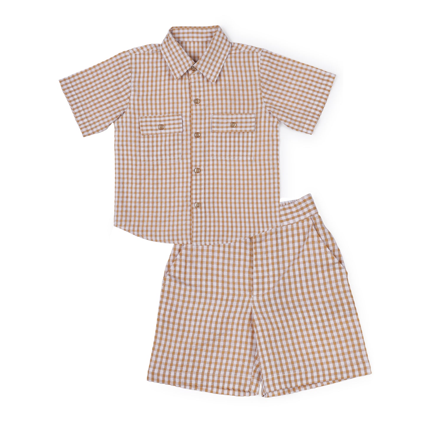 Seersucker Boys Brown Gingham Check Co-ord Set