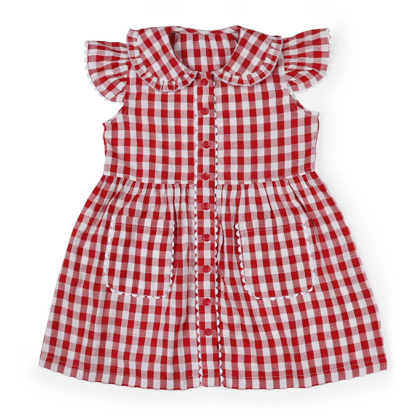 Girls Seersucker Red Check Dress