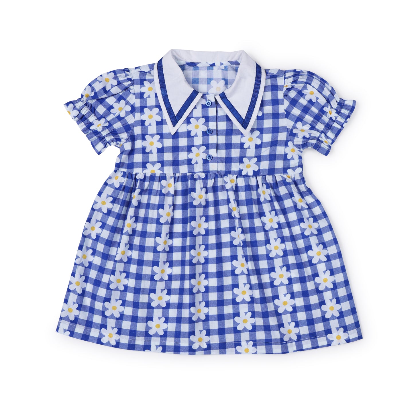 Girls Floral French Collared Blue Dress