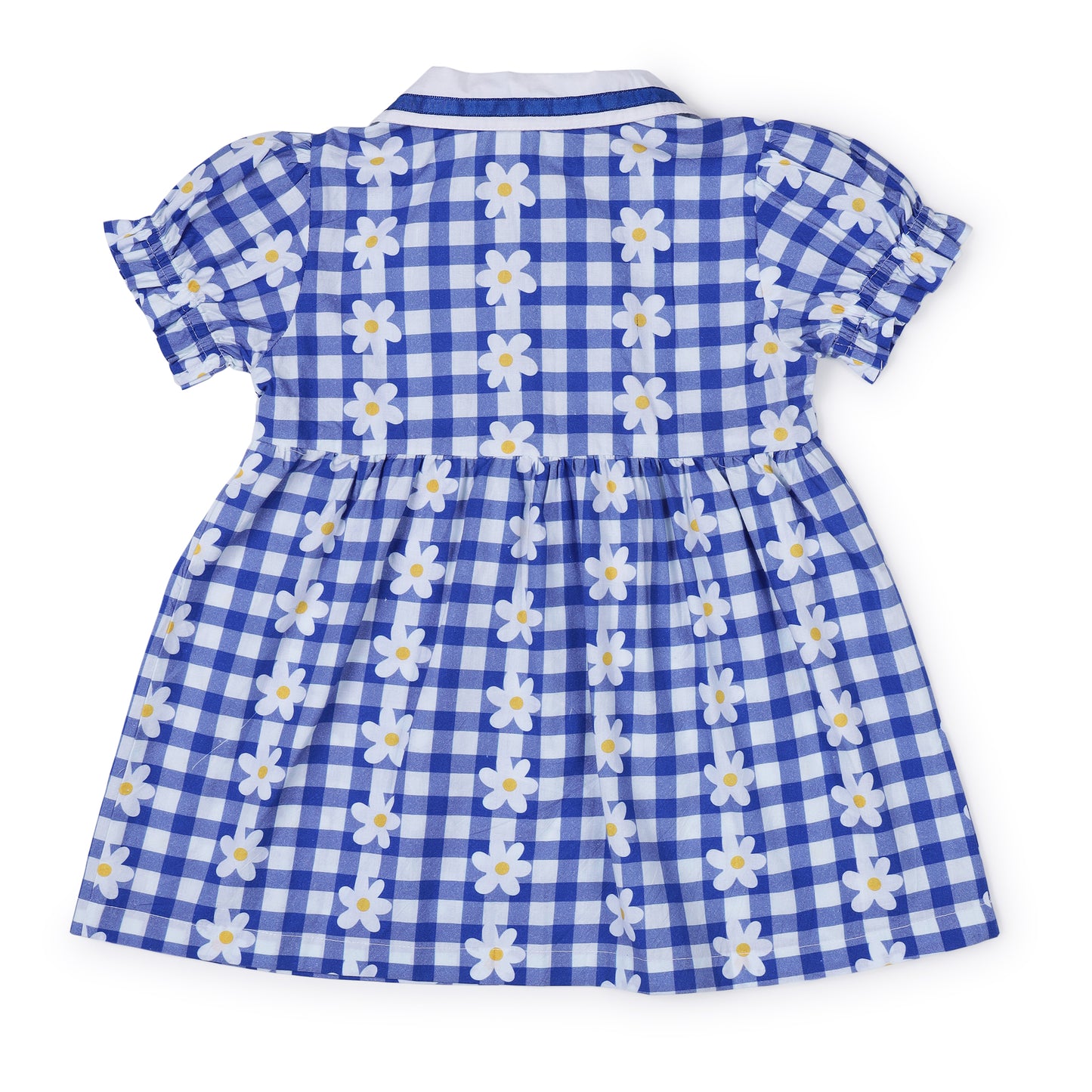 Girls Floral French Collared Blue Dress