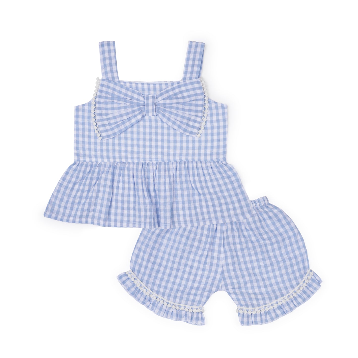 Girls Blue Bow Lace Detail Co-ord Set