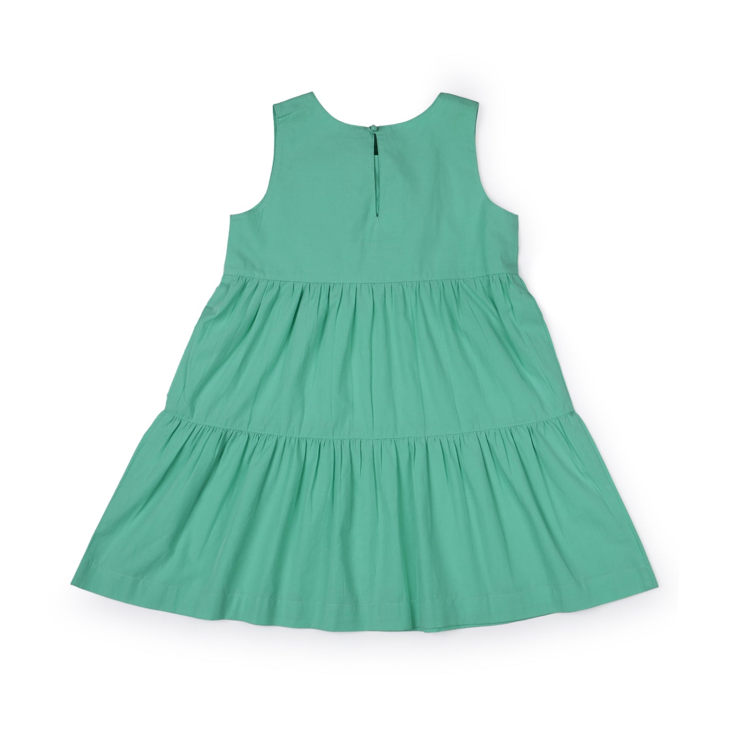 Girls Green Flower Motif Cotton Dress