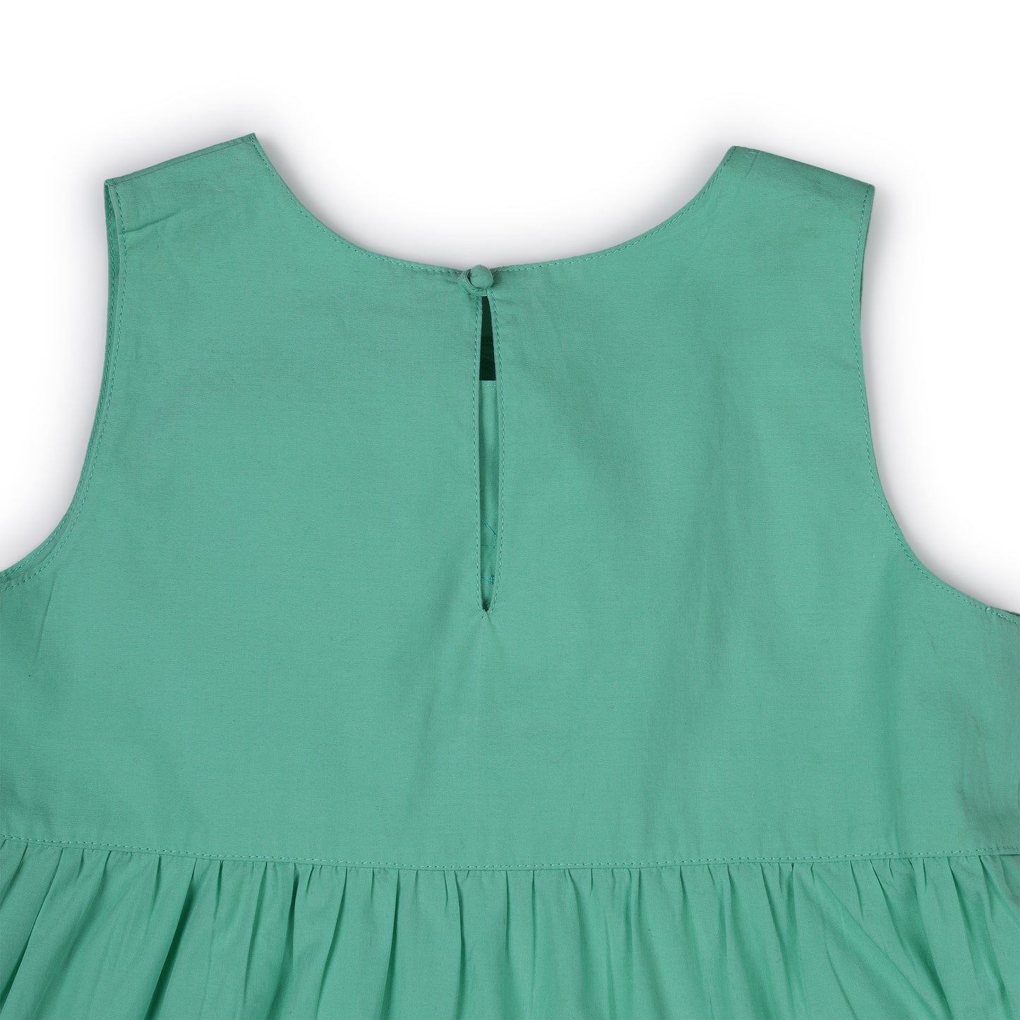 Girls Green Flower Motif Cotton Dress