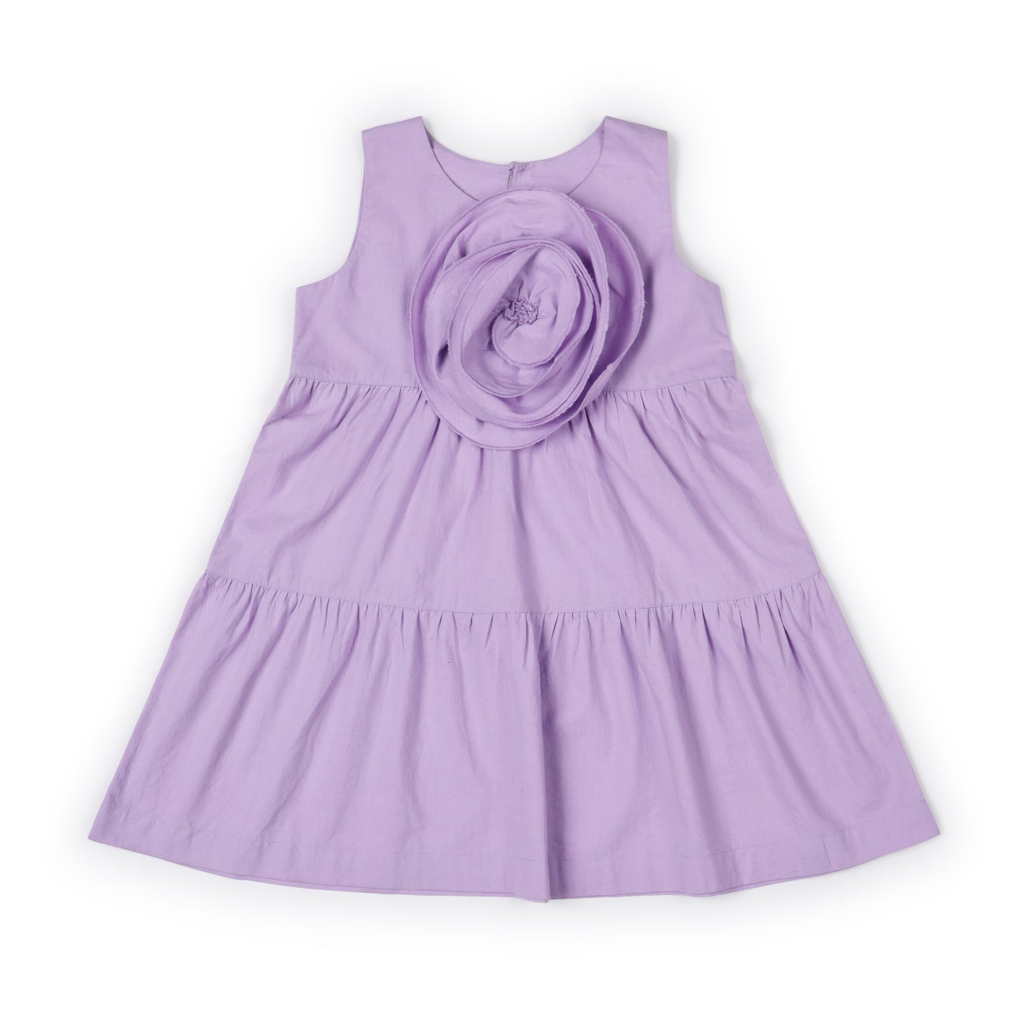 Girls Purple Flower Motif Cotton Dress