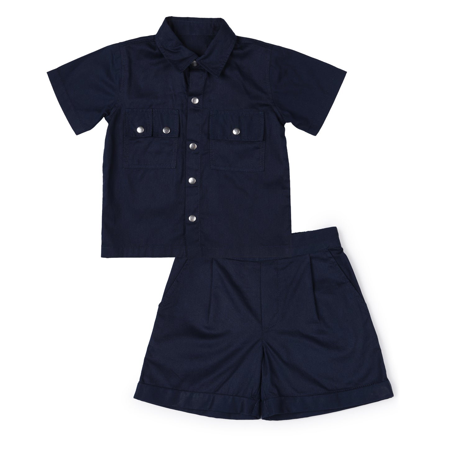 Cotton Twill Korean Style Blue Boys Co-ord Set