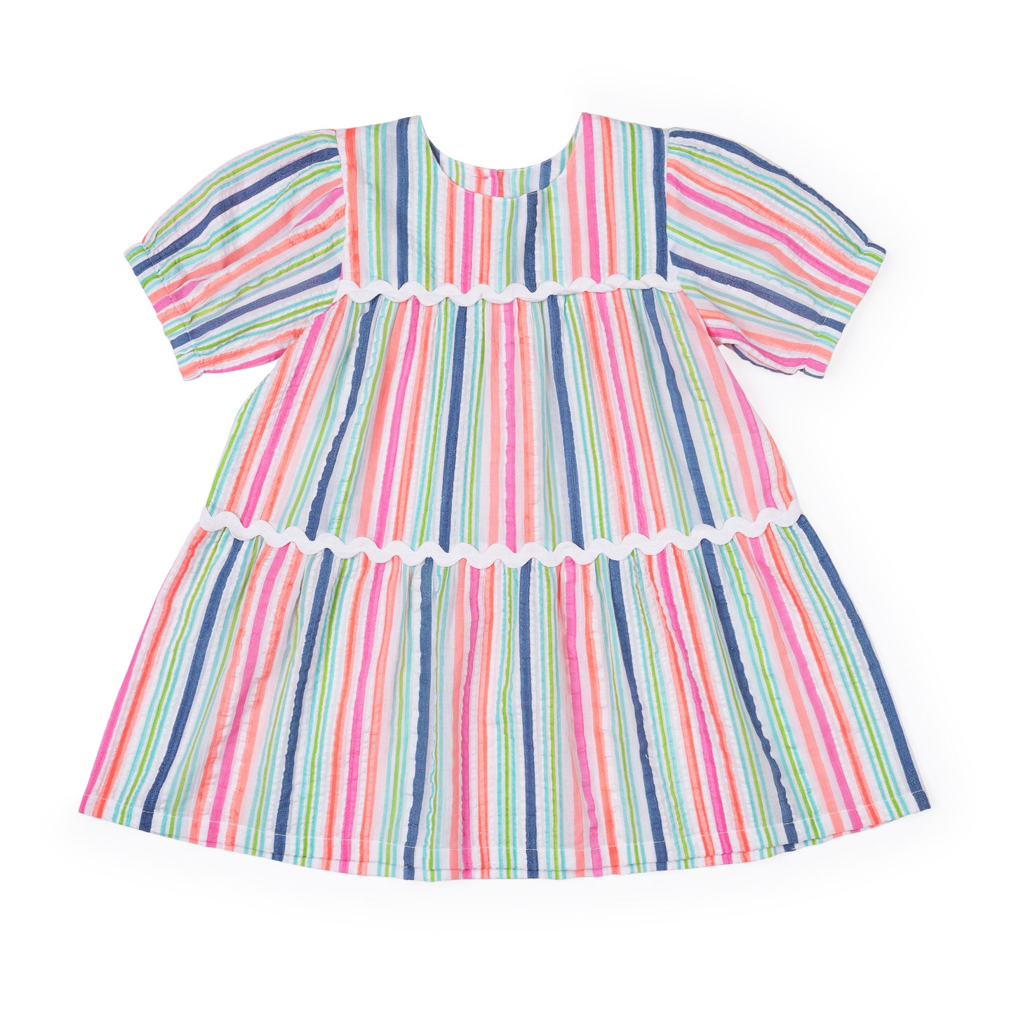 Girls Rickrack Multi-stripe Seersucker Dress