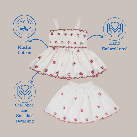 Hand Embroidred Muslin Skirt Set