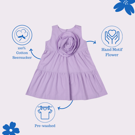 Girls Purple Flower Motif Cotton Dress